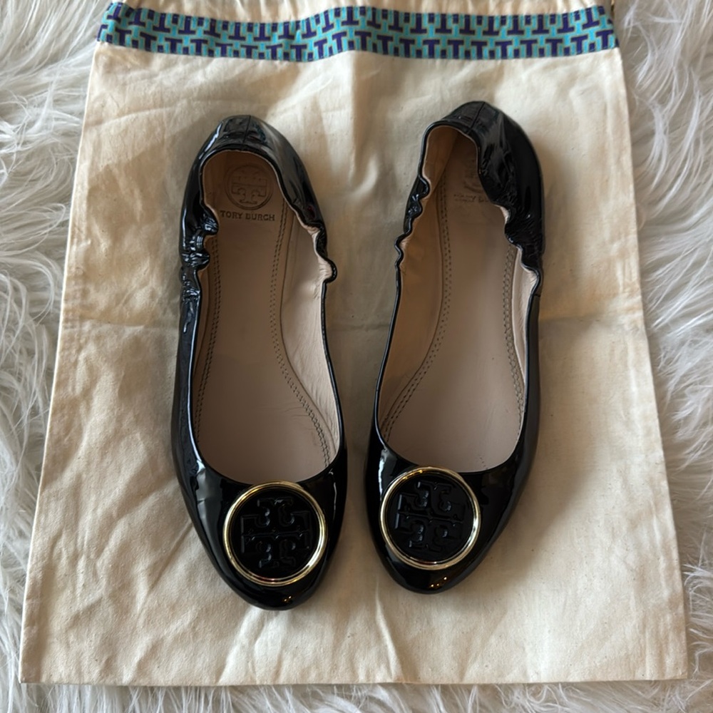 Tory Burch Twiggie Black Patent Leather Ballet Flats size 8